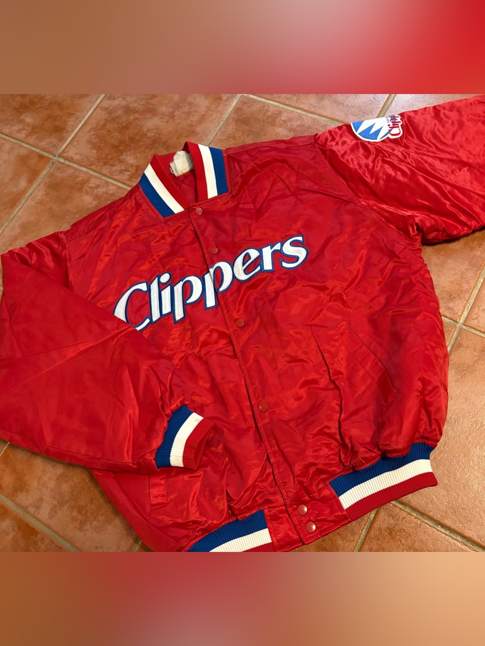 La San Diego clippers Red Satin Bomber Jacket - Team Logo Coat majestic hardwood